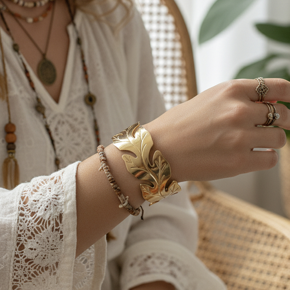 Pulsera metálica hojas